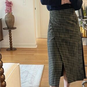 Beaufille Checkered Midi Skirt - Black and Green NWT!